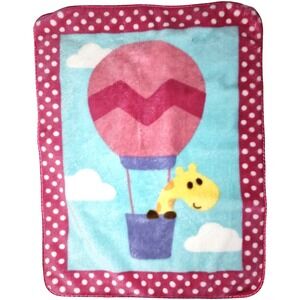 Luvable Friends Giraffe Hot Air Balloon Baby Girl Blanket Pink Soft Fleece Lovey